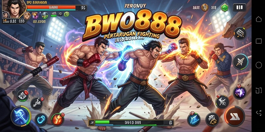 Screenshot menampilkan karakter bertarung dalam BWO888 yang penuh aksi.