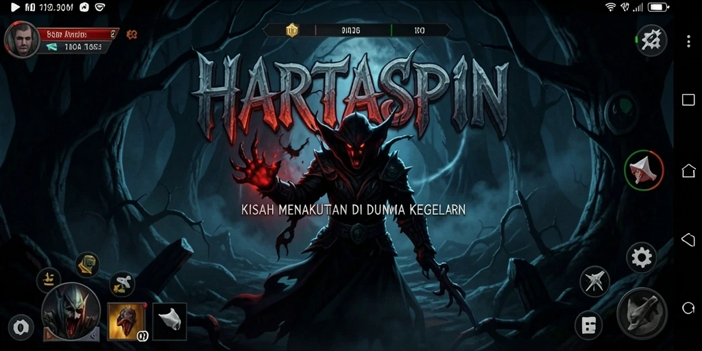 Tampilan mendebarkan dari gameplay HARTASPIN saat menjelajahi lorong gelap.