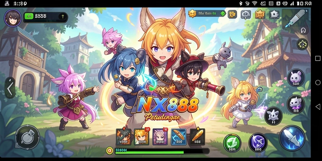 Tampilan gameplay seru NX888 dengan karakter anime yang menawan.