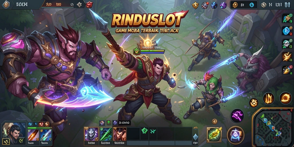 Tampilan aksi seru dalam game MOBA RINDUSLOT.