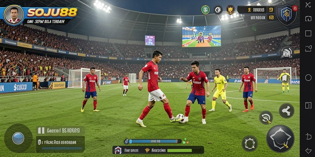 Tampilan gameplay menarik di SOJU88 dengan aksi sepak bola yang seru.