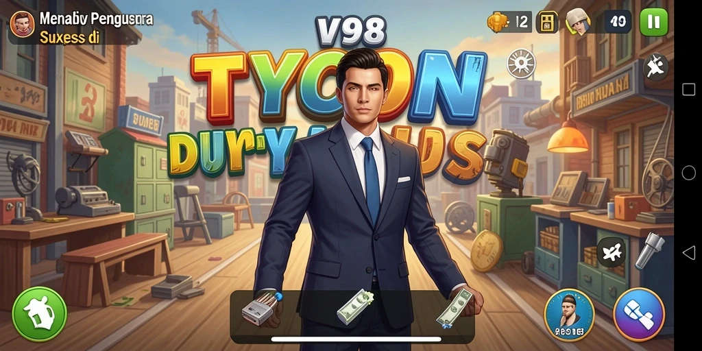 Screenshot menampilkan gameplay V98 dengan elemen Tycoon yang menarik.